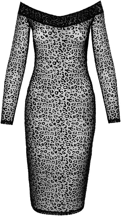 Leopard Print flock midi-dress with long sleeves