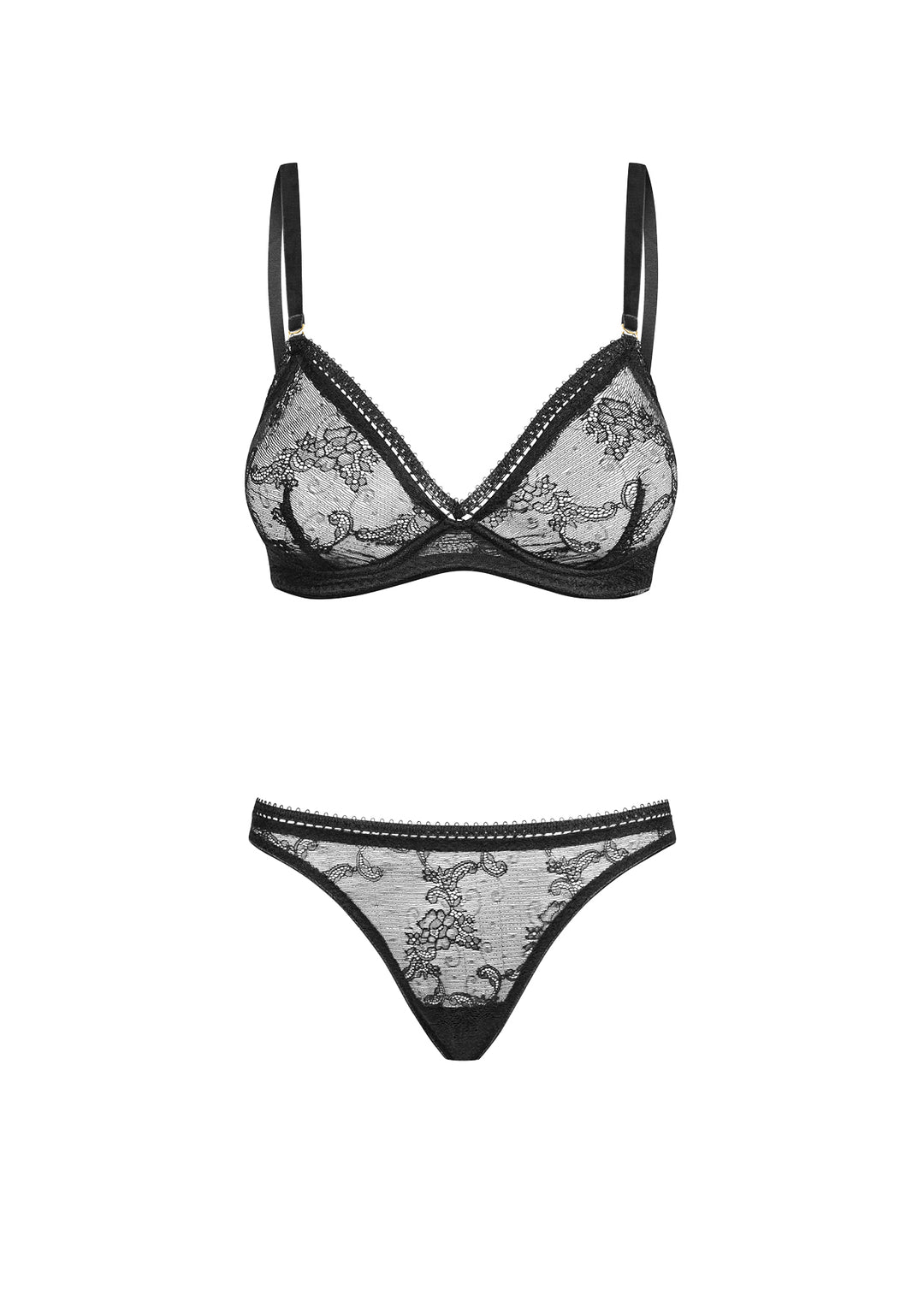 Set / plunge underwired bra and thong