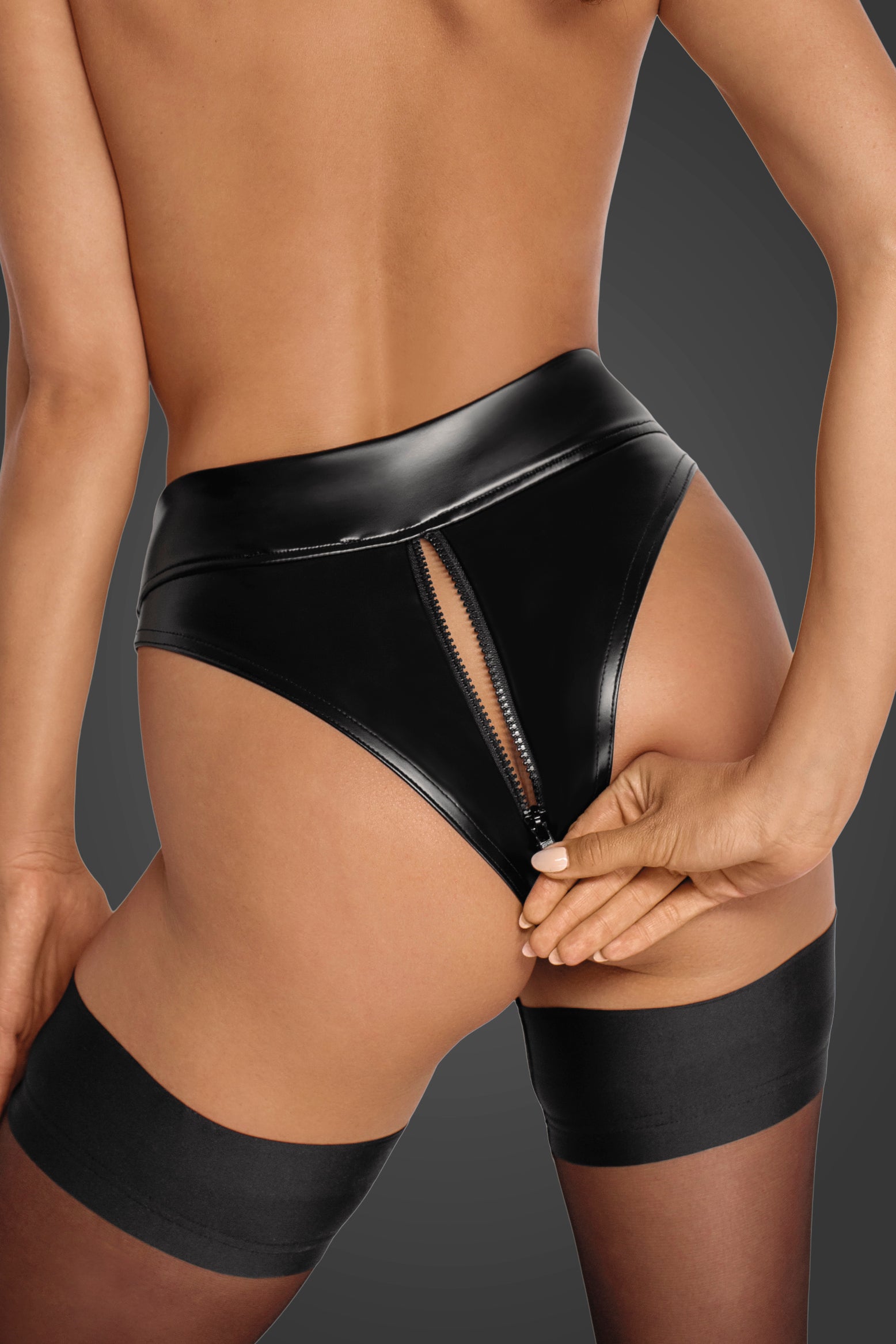 Powerwetlook High Waisted Panties with 2-way Zipper back view