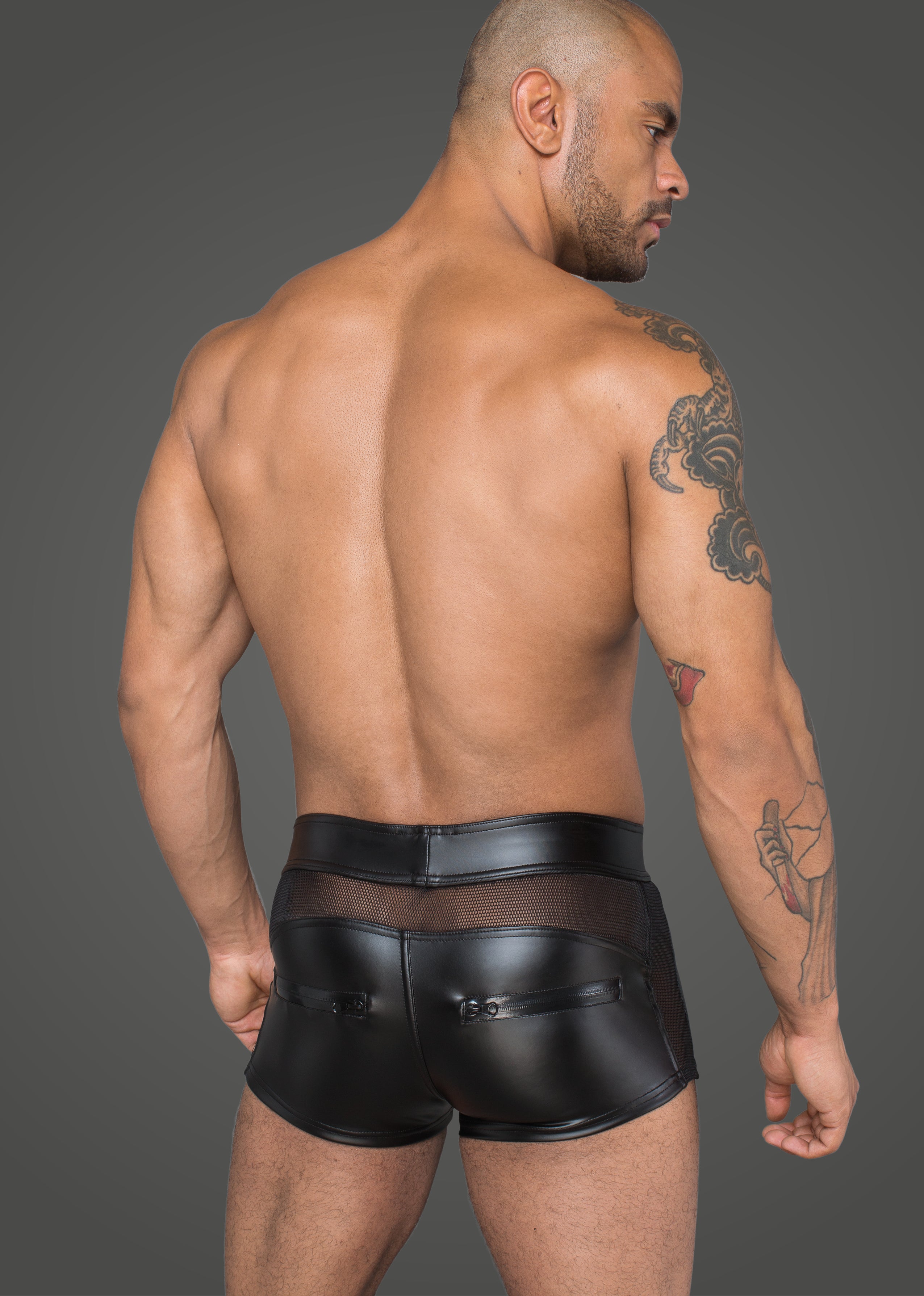 man wearing Shorts Made of Wetlook and 3D Net back view