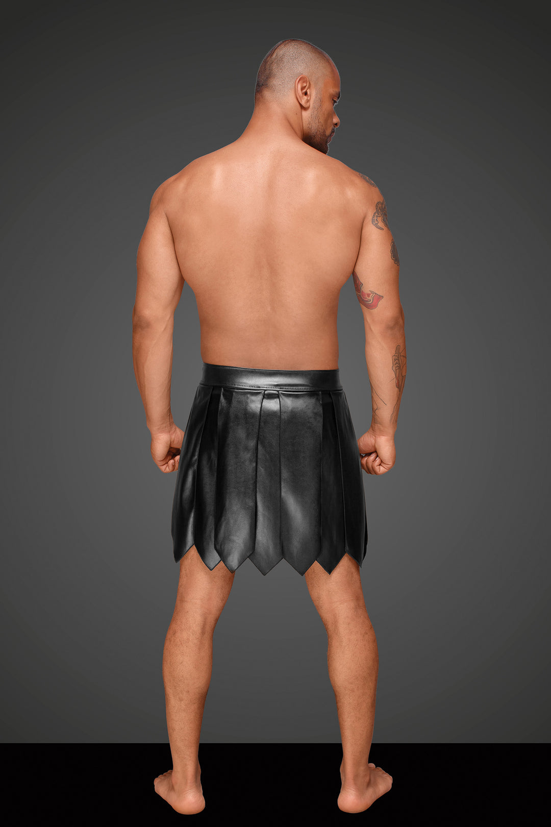 Eco leather men's gladiator skirt with PVC pleats